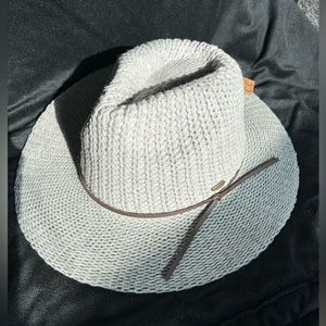 CC Beanie Women’s Knit Fedora Hat with Leather Cord KP007 Light Grey - NWT